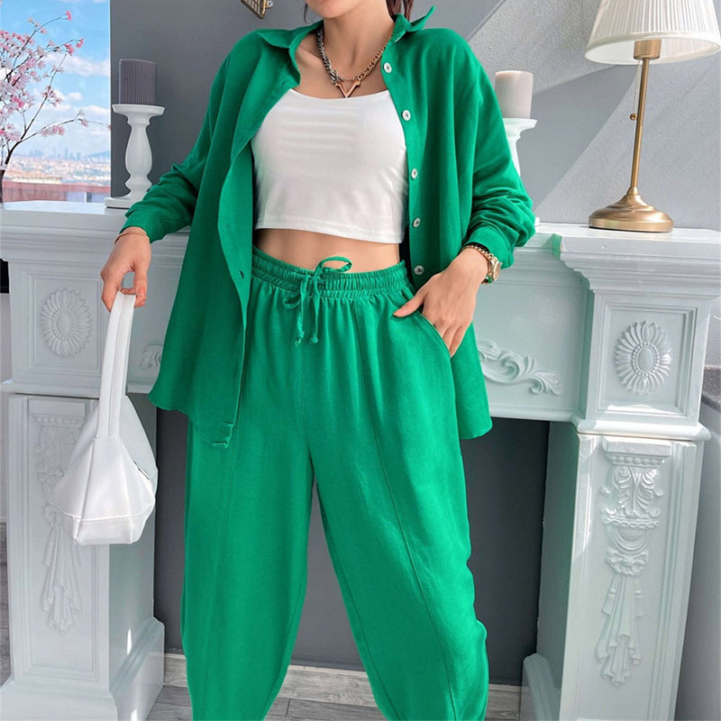 Womens Button Down Lounge Sets Long Sleeve Shirts And 2 Piece Outfit Set Casual Loungewear With Pockets