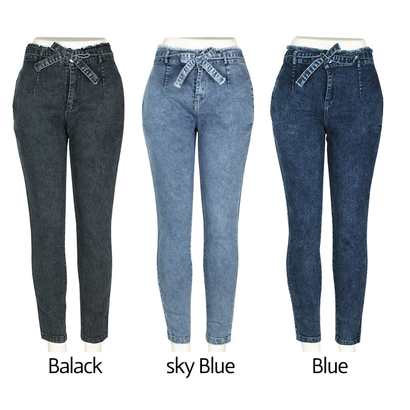 High Waist Jeans Damen Streetwear Bandage Denim Plus Size Jeans Femme Pencil Pants Skinny Jeans