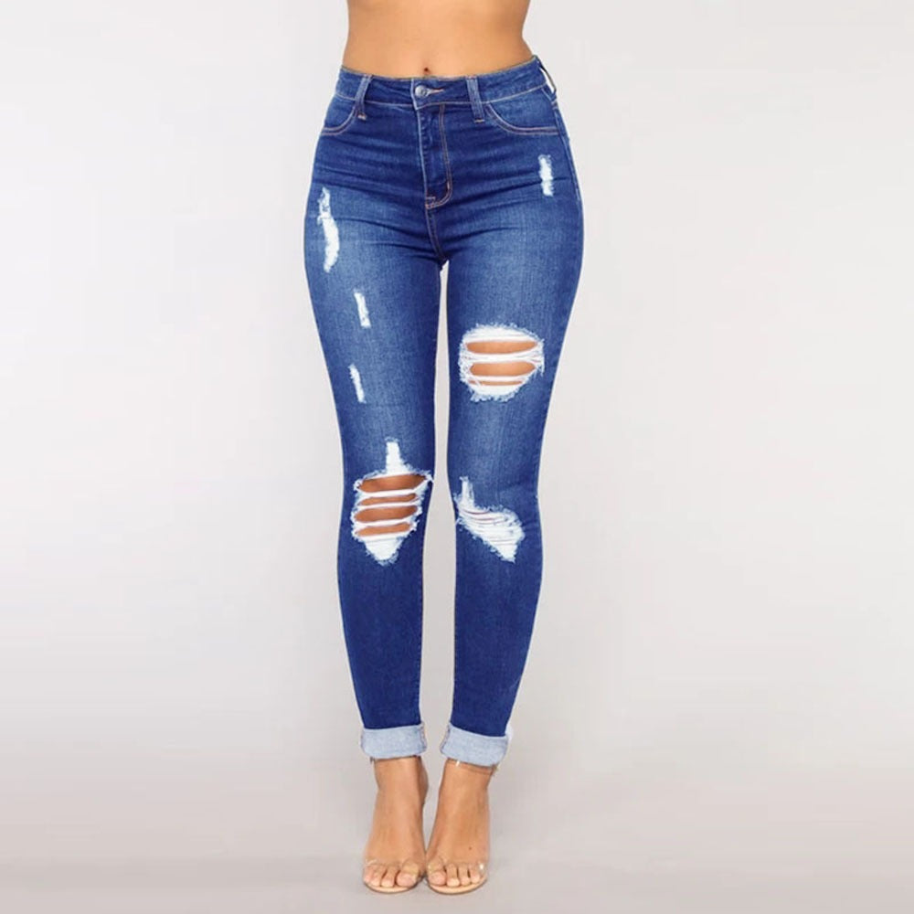 Mode Ripped Small Foot Damen Jeans Frühjahr und Herbst neue Kleidung