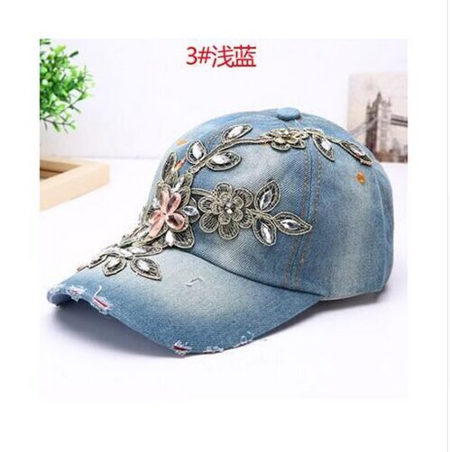 Frauen Baseballmütze Diamant Malerei Stickerei Blume Denim Hysteresenhüte Jeans Frau Weibliche Kappe Cowboy Sommer Sonnenhut