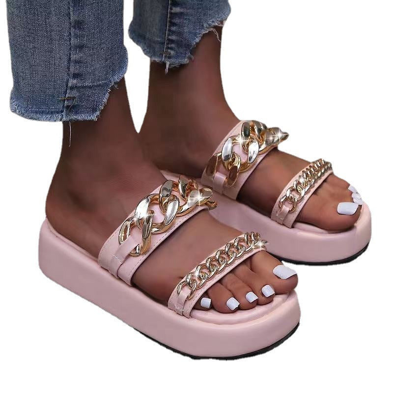 Double Chain Platform Sandals And Slippers