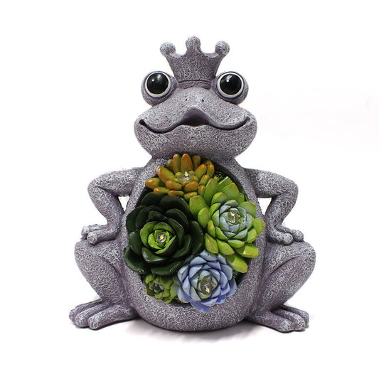 Solar powered lamp succulent frog ornament resin animal statue