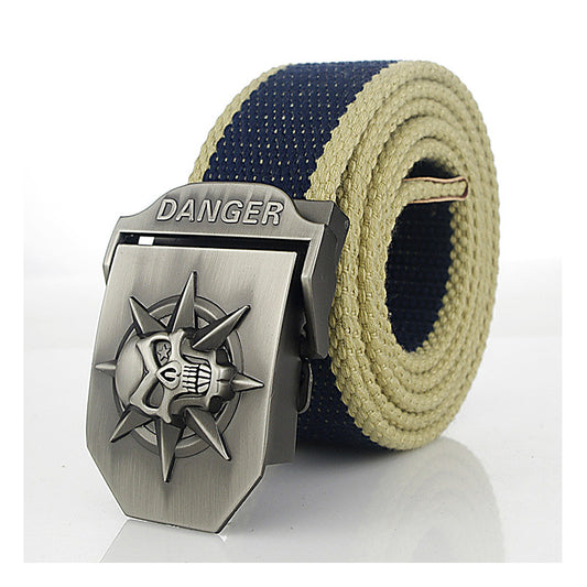 Skull Alloy Thickened Canvas Belt Lengthened Automatic Buckle