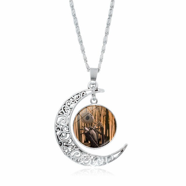 Christmas Night Time Gem Moon Pendant Necklace