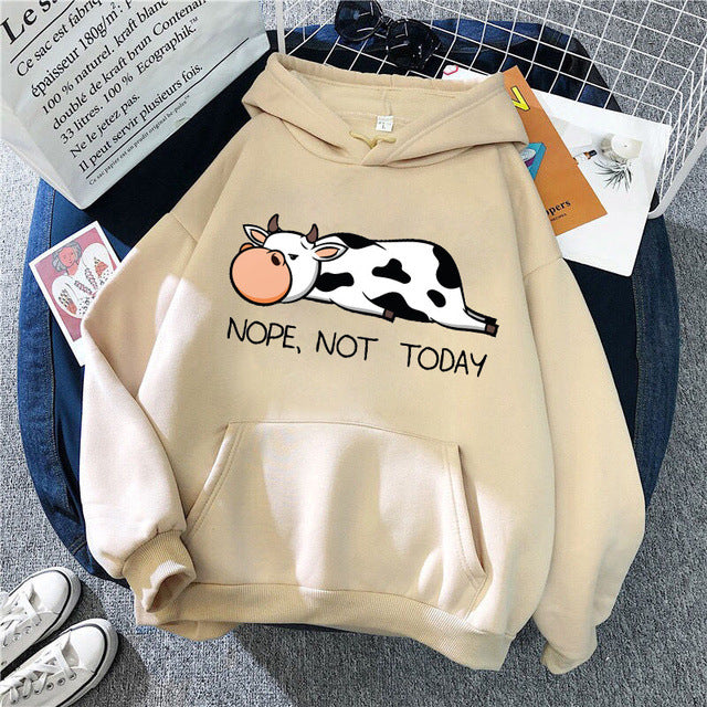 Hooded Sweater Cute Cow Cartoon Print Casual Sports Hoodie