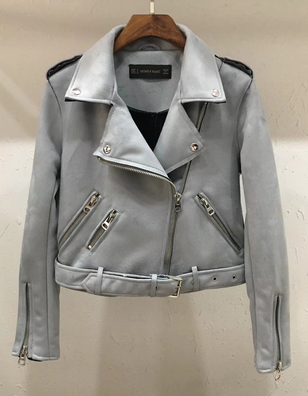 Lapel zipper motorcycle leather jacket