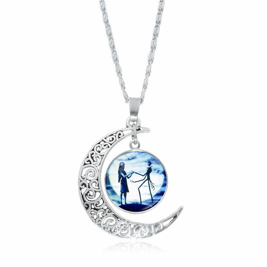 Christmas Night Time Gem Moon Pendant Necklace