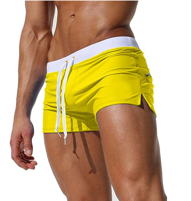 Men's Solid Color Fashion Back Pocket Design Swimming Trunks