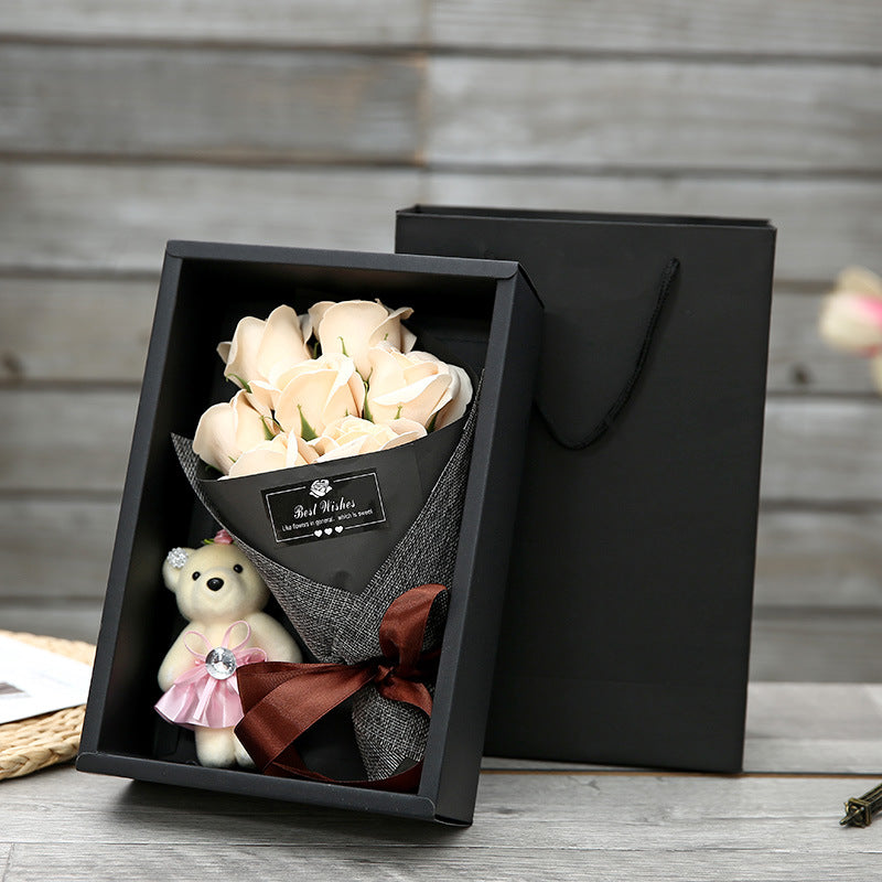 Box Creative Handmade Rose Flower 7 Rose Soap Bouquet Little Bear Valentine's Day Mother's Day Birthday Gift