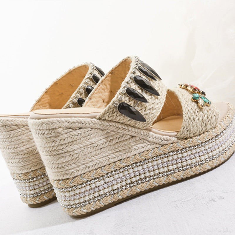 Platform Wedge Heel Diamond Sandals And Slippers