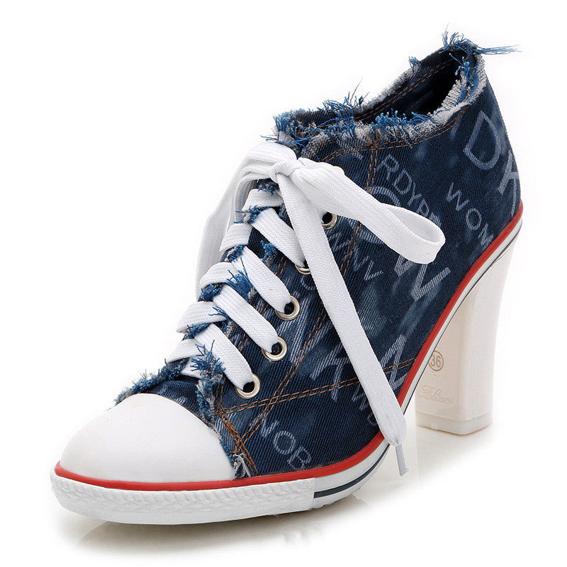 Spring And Autumn All-match Fashionable Camouflage Shoes Women Denim High Heels