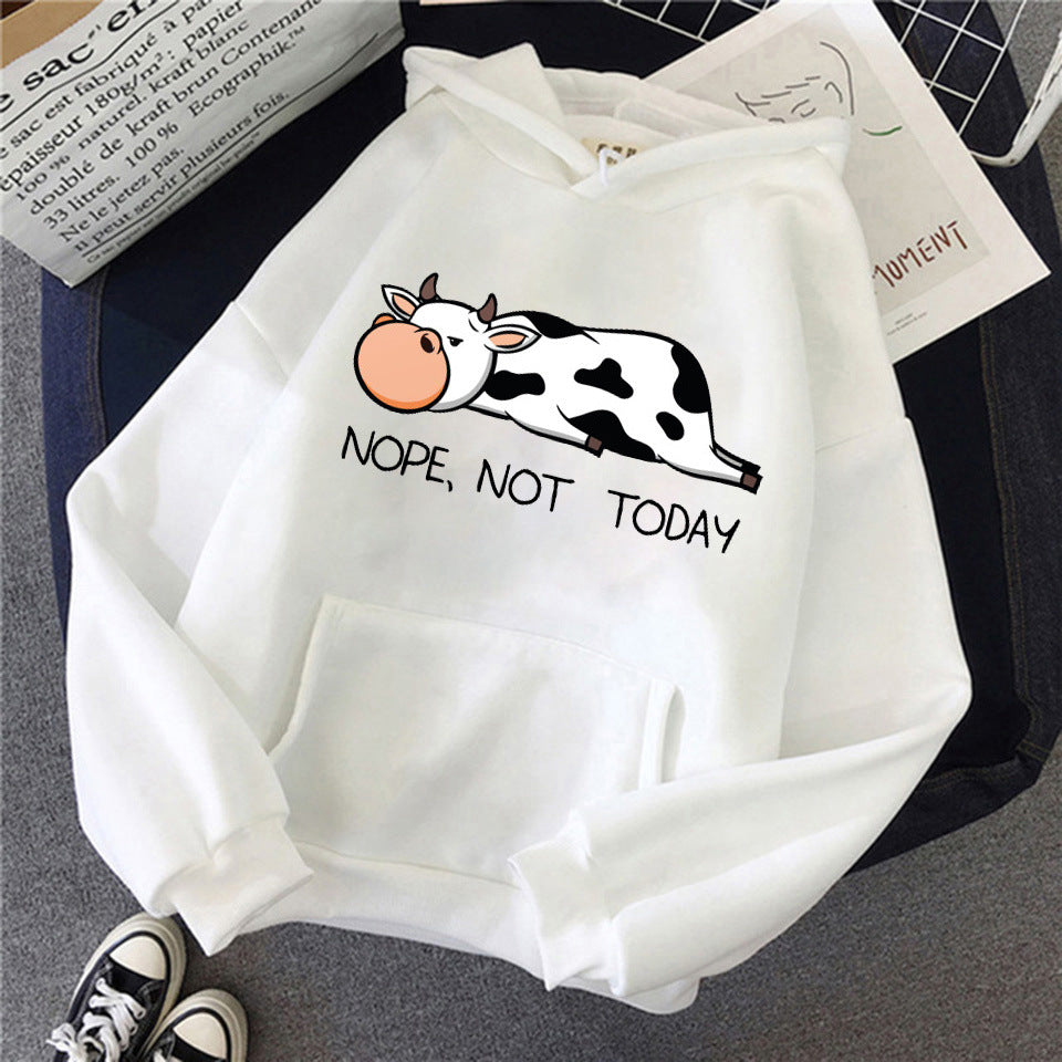 Hooded Sweater Cute Cow Cartoon Print Casual Sports Hoodie