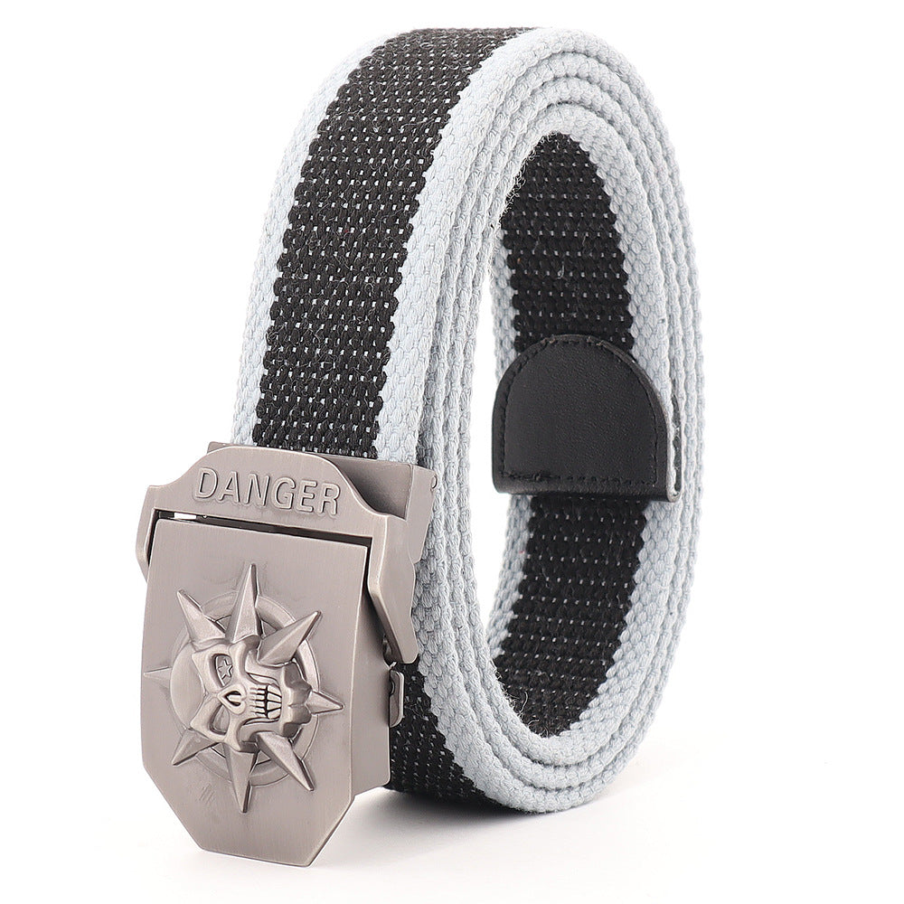 Skull Alloy Thickened Canvas Belt Lengthened Automatic Buckle