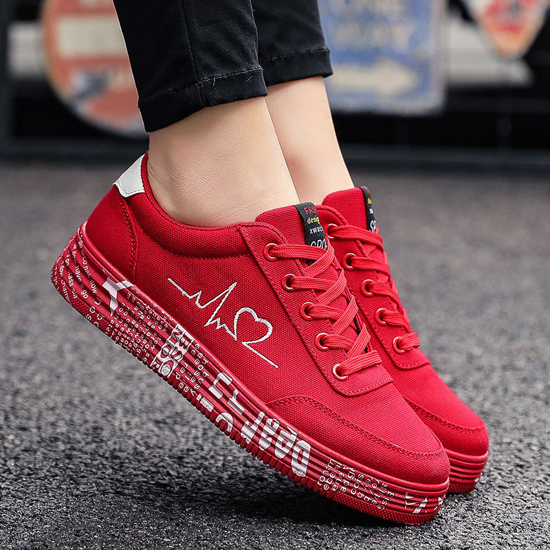 Love Print Canvas Shoes Women Men Flats Lace-up Casual Shoes Lover Sports Shoes