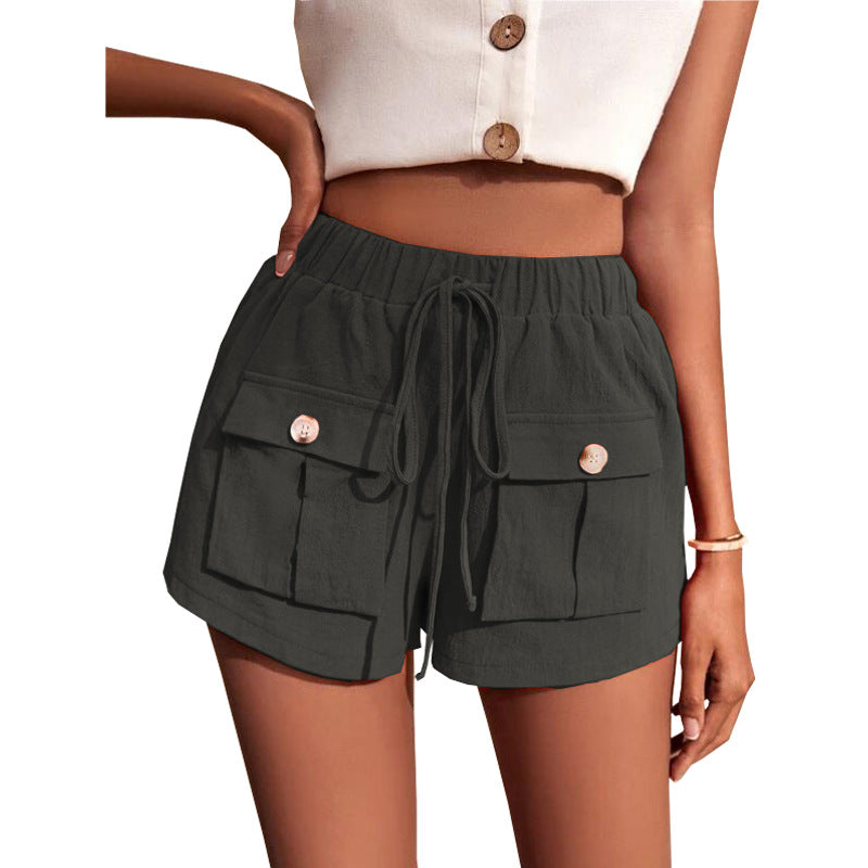 Casual Cargo Shorts With Pocket Loose Drawstring Pants Summer Women