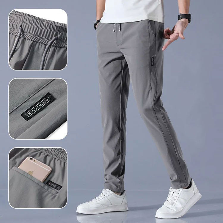 Casual Ice Silk Pants Men's Version Large Fashion Trend Stretch Breathable Straight Leg Pants