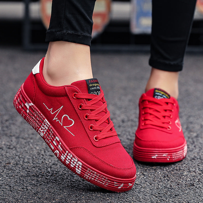 Love Print Canvas Shoes Women Men Flats Lace-up Casual Shoes Lover Sports Shoes