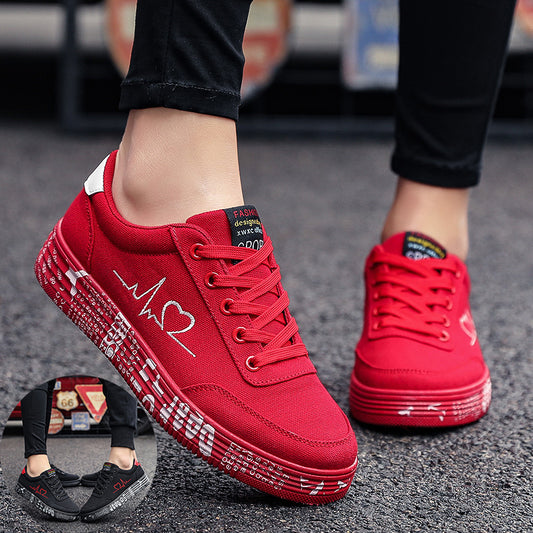 Love Print Canvas Shoes Women Men Flats Lace-up Casual Shoes Lover Sports Shoes