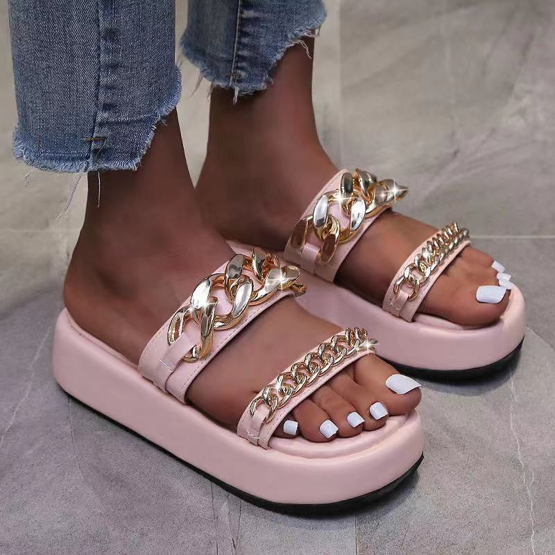 Double Chain Platform Sandals And Slippers