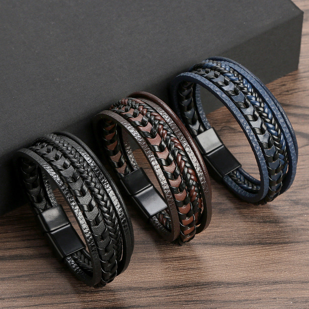 Fashion Jewelry Multi-layer Leather Rope Woven Bracelet