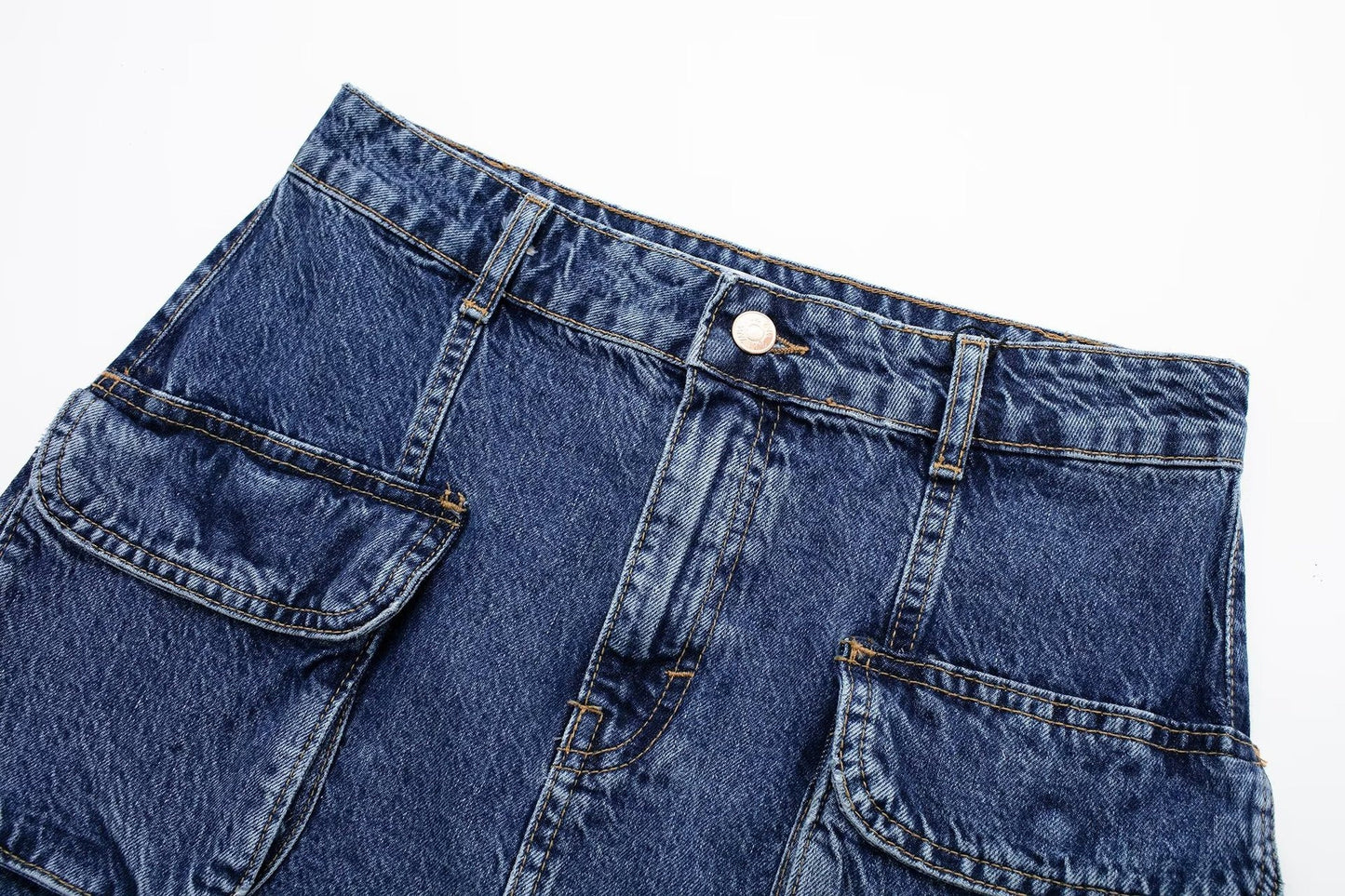 New Mini High Waist Denim Skirt Personalized Street Work Pocket Half Skirt