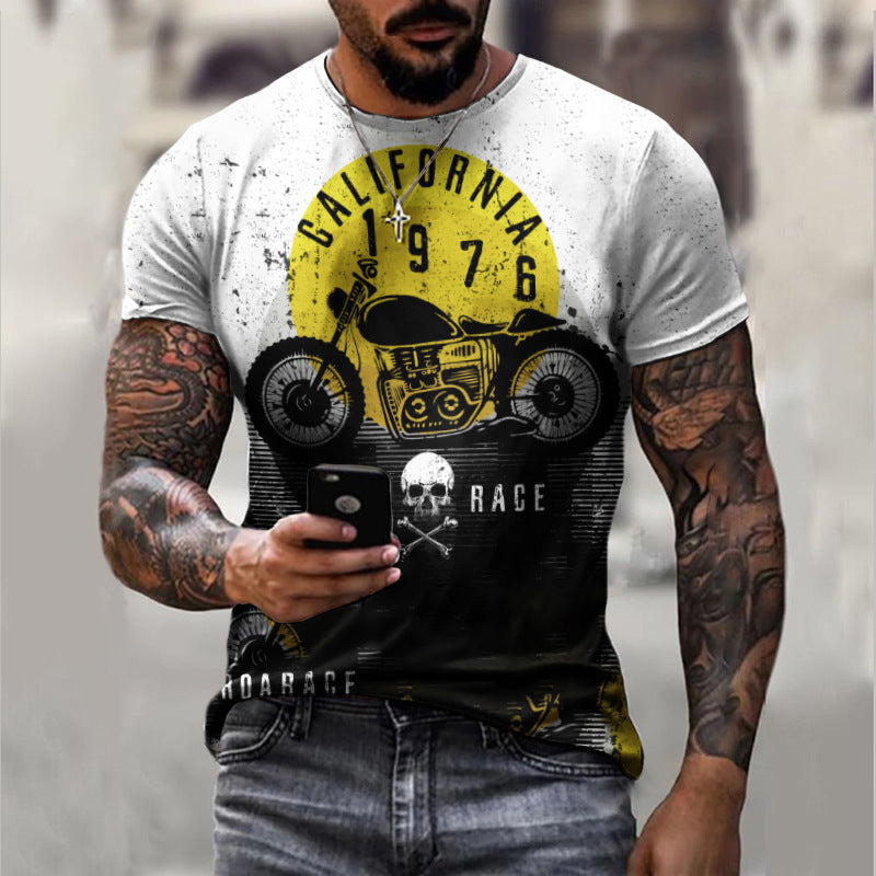 Summer Short Sleeve T-Shirt Casual 3D Motorcycle Printing Loose Pullover Men's Shirt