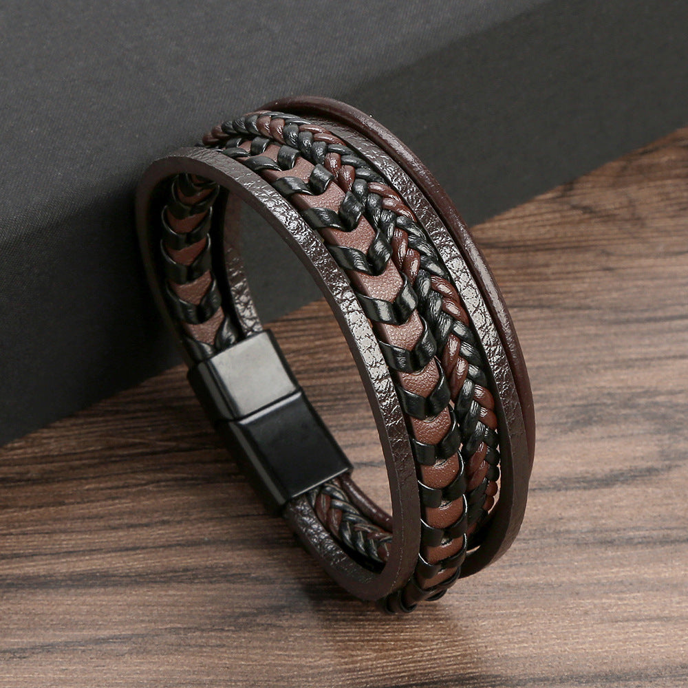 Fashion Jewelry Multi-layer Leather Rope Woven Bracelet