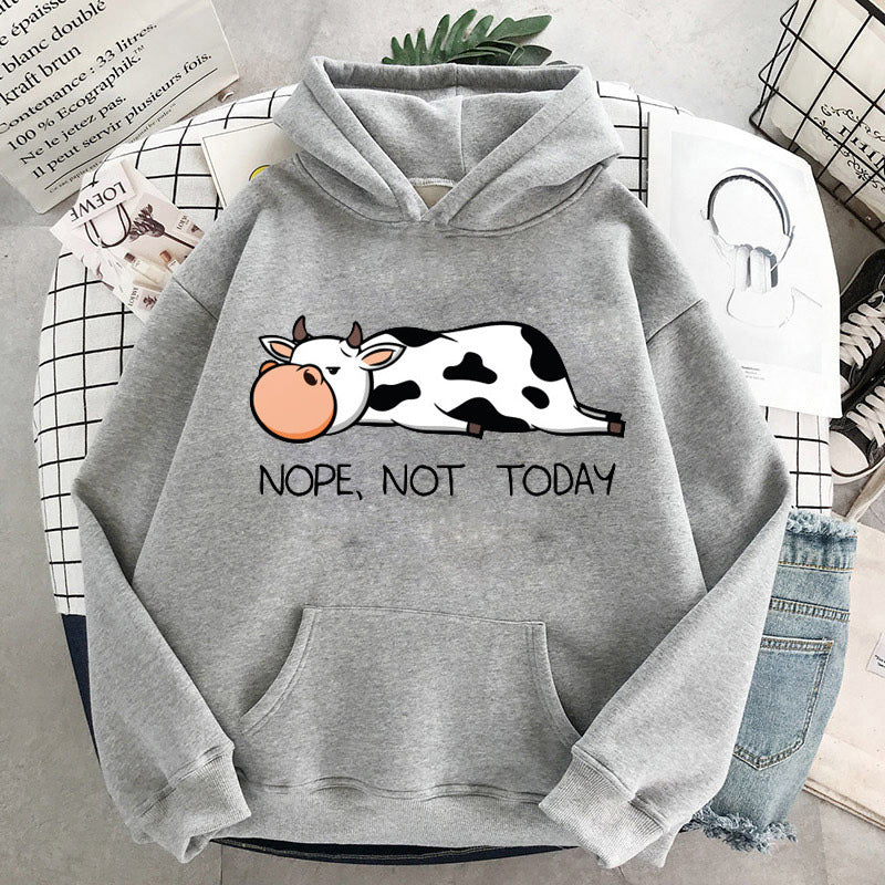 Hooded Sweater Cute Cow Cartoon Print Casual Sports Hoodie