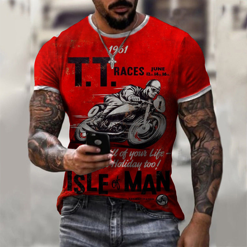 Summer Short Sleeve T-Shirt Casual 3D Motorcycle Printing Loose Pullover Men's Shirt