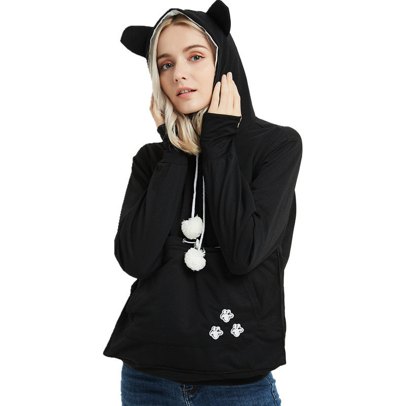 Cute Hoodies Pullover Sweatshirts With Pet Pocket For Cat Clothes Winter Women