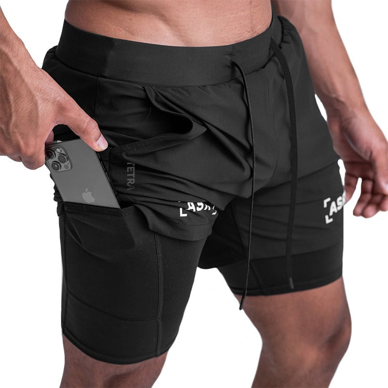 Sports Shorts, Mens Trendy Brand Anti Glare Double Layer Quick Drying Basketball Pants, Outdoor Running Fitness Capris