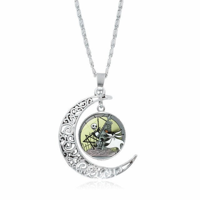 Christmas Night Time Gem Moon Pendant Necklace