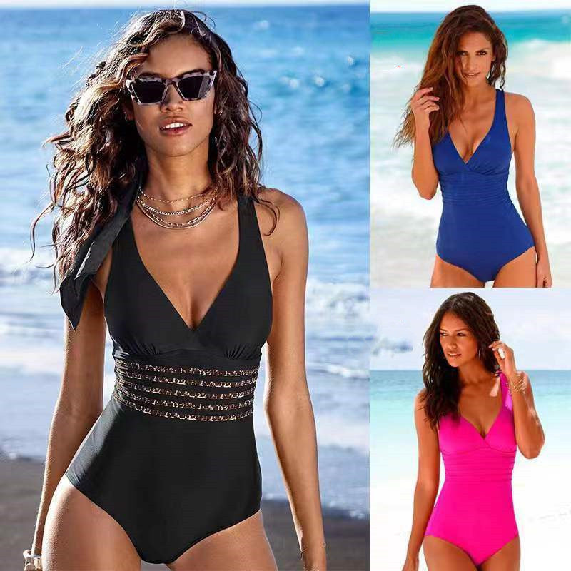 Covering Belly Thin Exposed Back Sexy Pure Color Bikini One Piece Swimsuit