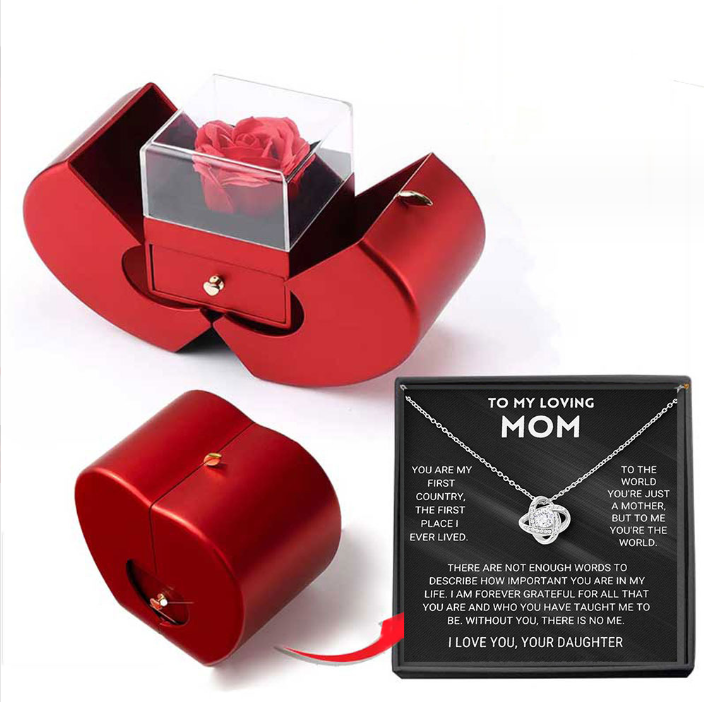 Fashion Jewelry Box Red Apple Christmas Gift Necklace Eternal Rose For Girl