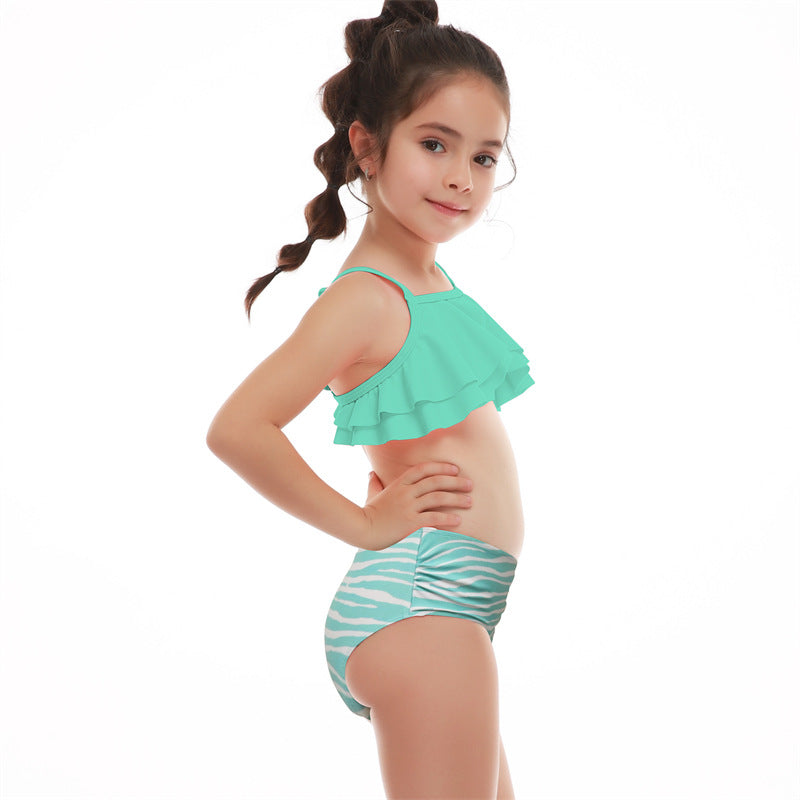 New Girls Swimsuit Double Ruffle Split Swimsuit Children's Swimsuit