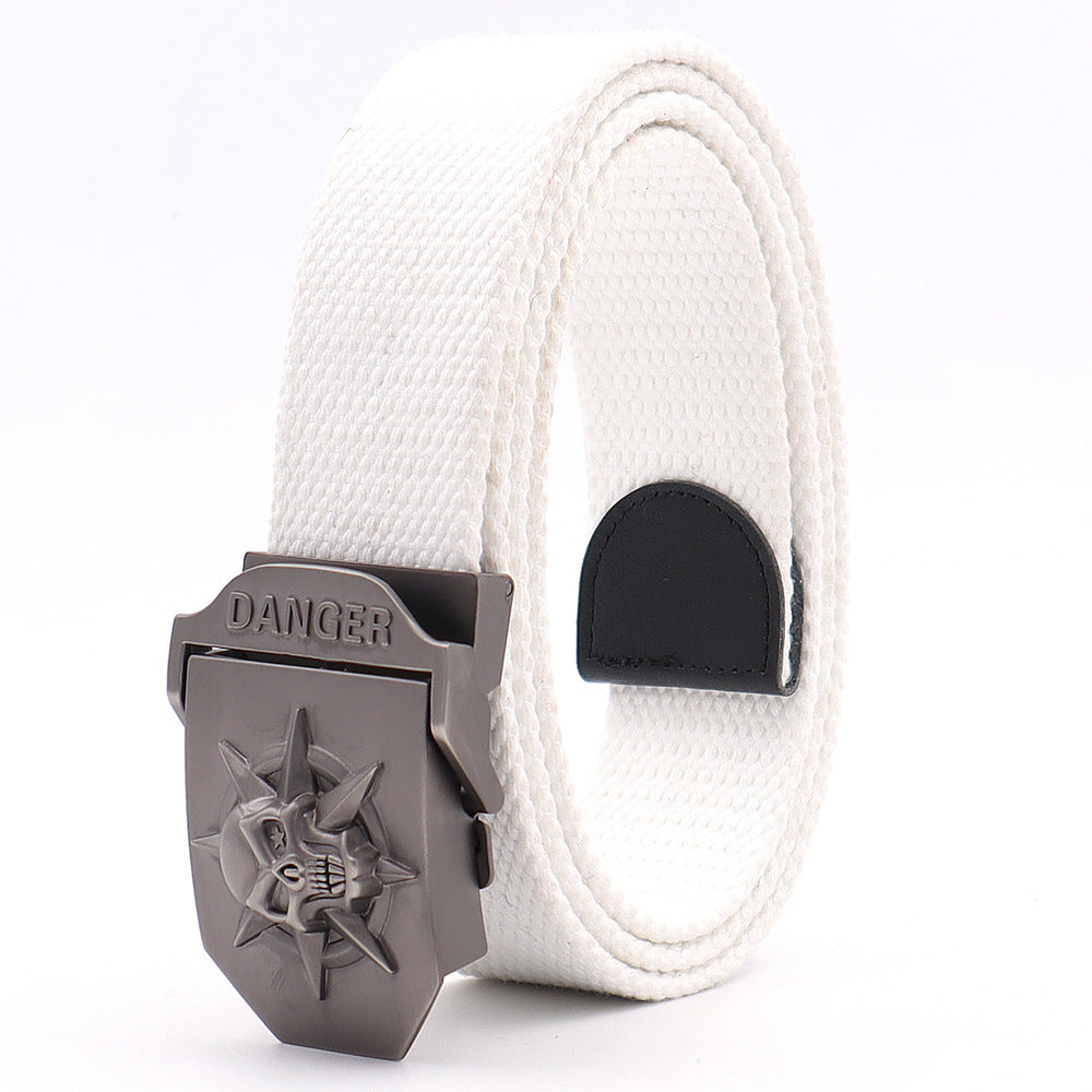 Skull Alloy Thickened Canvas Belt Lengthened Automatic Buckle