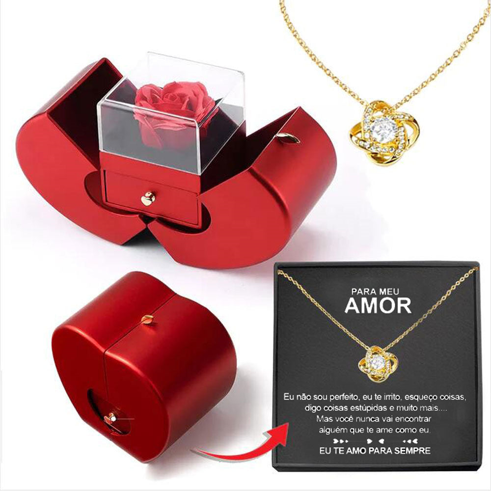 Fashion Jewelry Box Red Apple Christmas Gift Necklace Eternal Rose For Girl