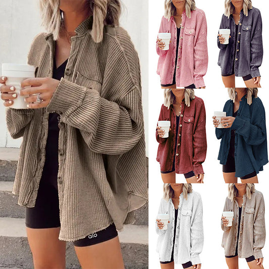 Button Shirt Jacket Women Lapel Long Sleeve Blouse Fashion Jacket Tops