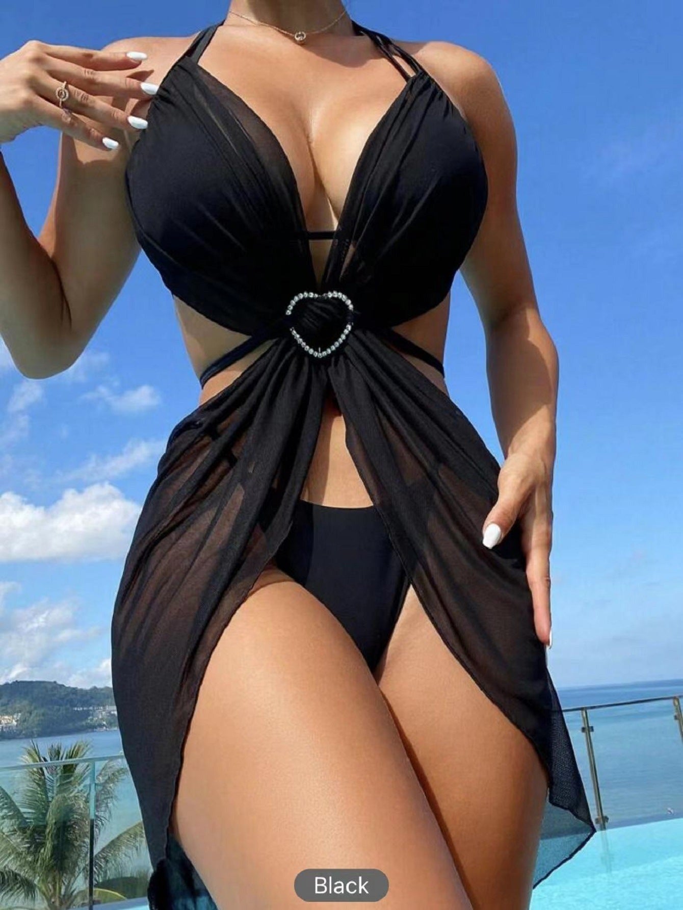 Women's Solid Color Split Swimsuit Three-piece Bikini