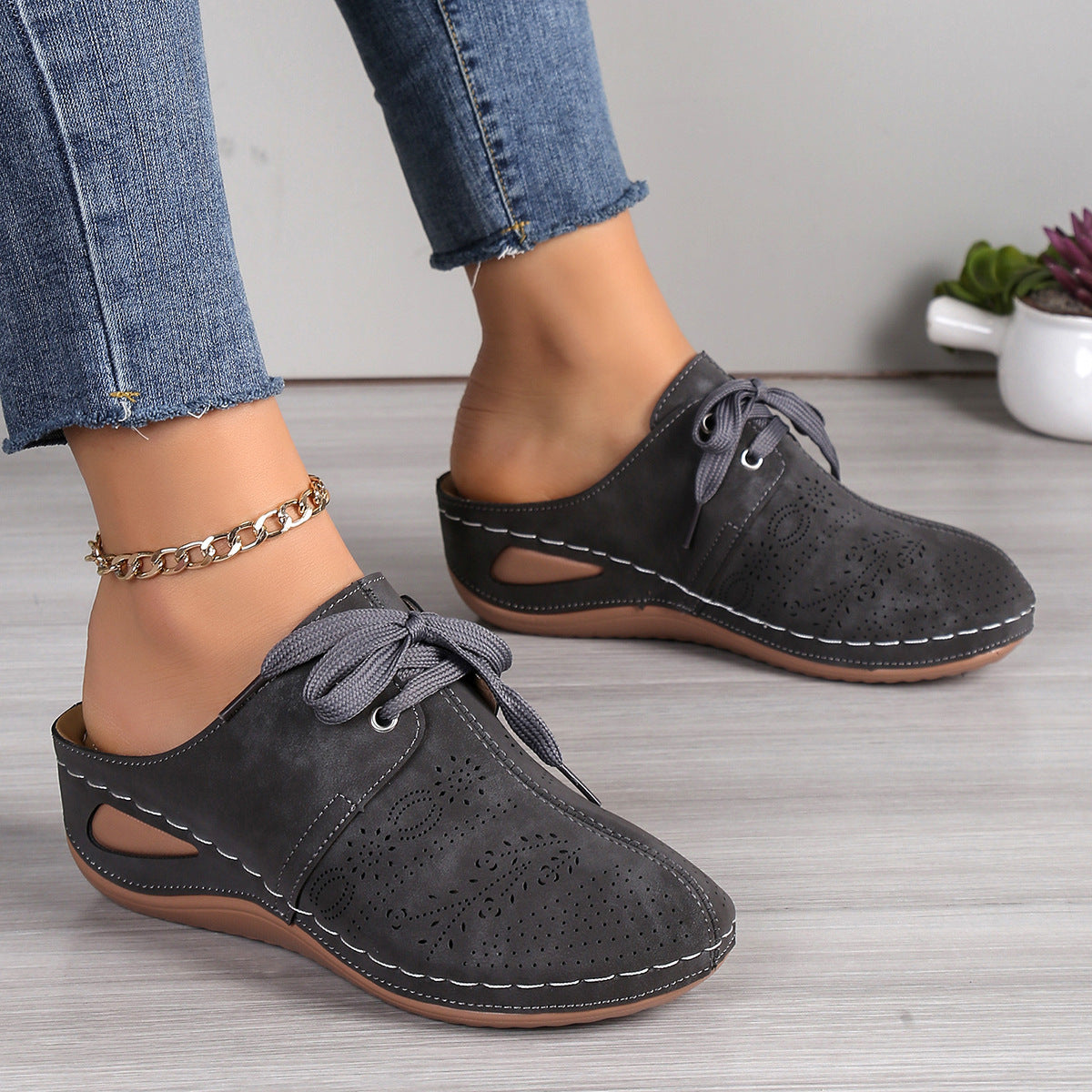 Summer Baotou Lace-up Slippers Outdoor Hollow Out Wedges Slippers For Women Sports Shoes