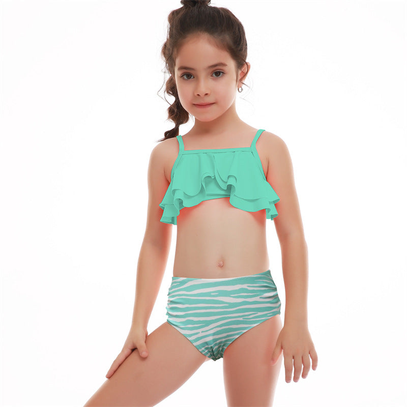 New Girls Swimsuit Double Ruffle Split Swimsuit Children's Swimsuit