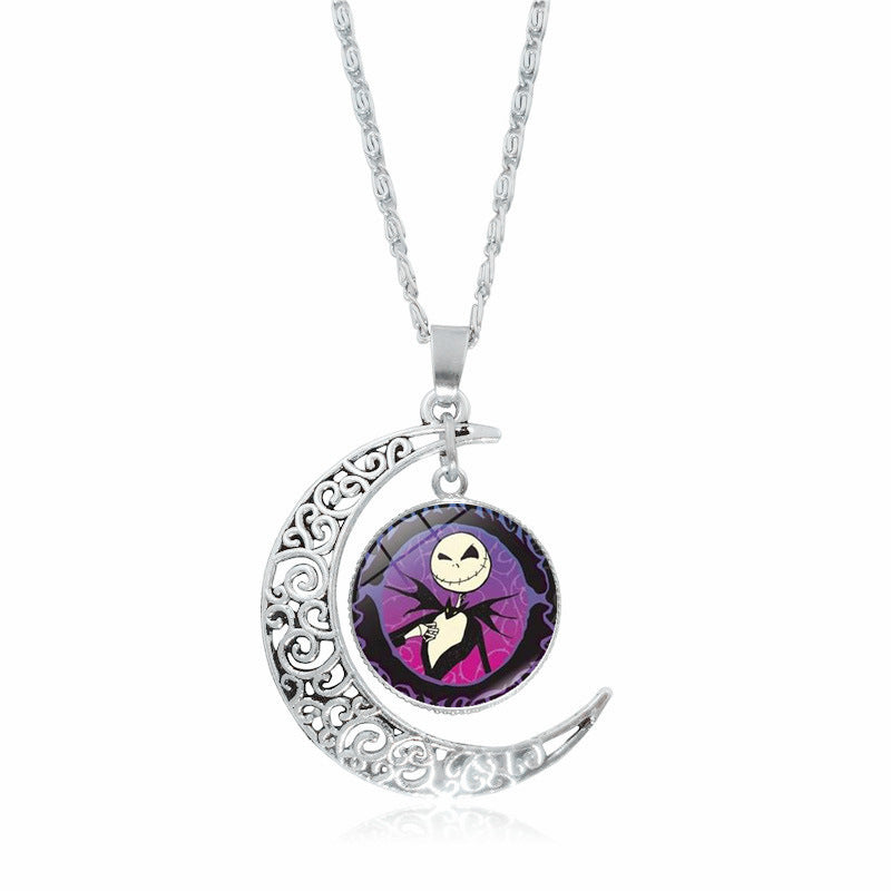 Christmas Night Time Gem Moon Pendant Necklace