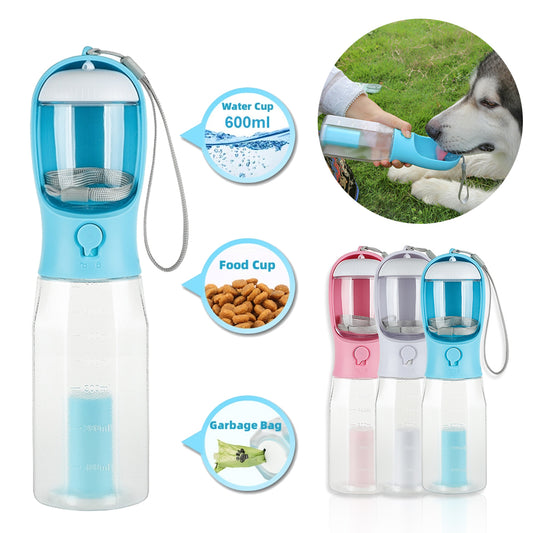 Portable Cat Dog Water Bottle Food Feeder Drinker,bag tray,  3 In 1 Leak-proof Multifunctional Dog Water Bottle Pet Products