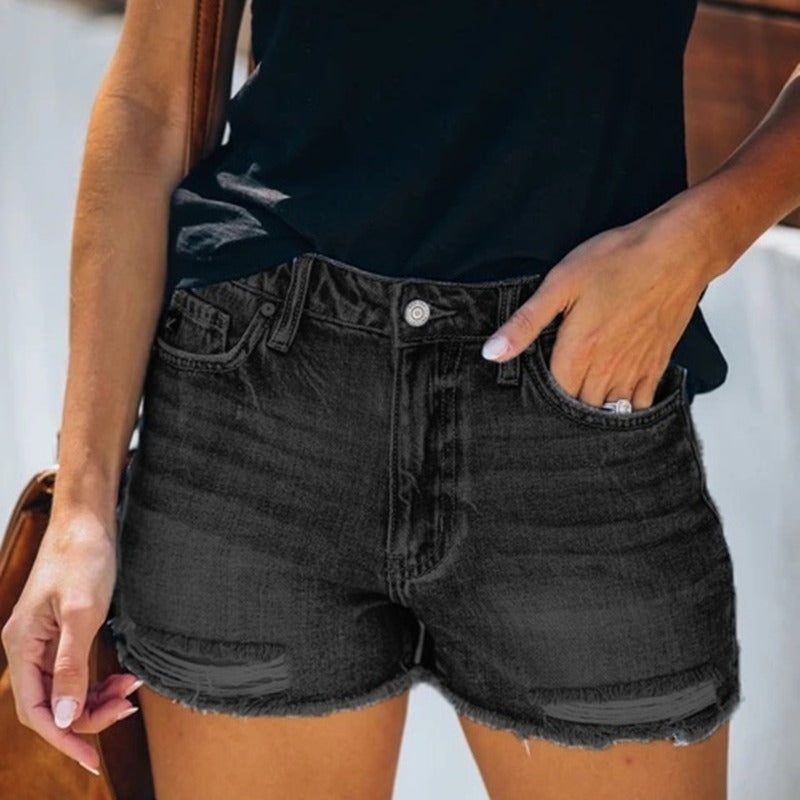 Summer Hole Denim Shorts Female Fringe Jeans