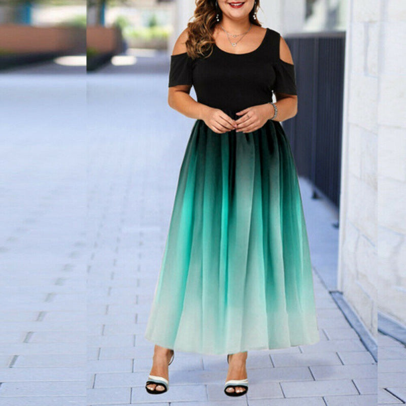 Party Dress Slim Fit Sexy Gradient Off Shoulder Plus Size Women Long Dress