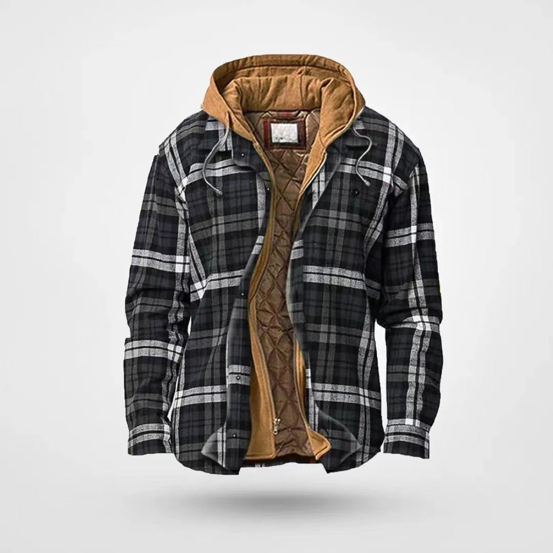 Men's Cotton-padded Clothes Plaid Striped Loose-fitting Hoodie Long Sleeve Coat