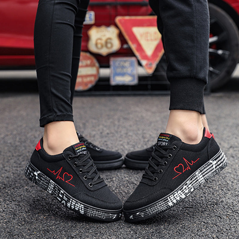 Love Print Canvas Shoes Women Men Flats Lace-up Casual Shoes Lover Sports Shoes