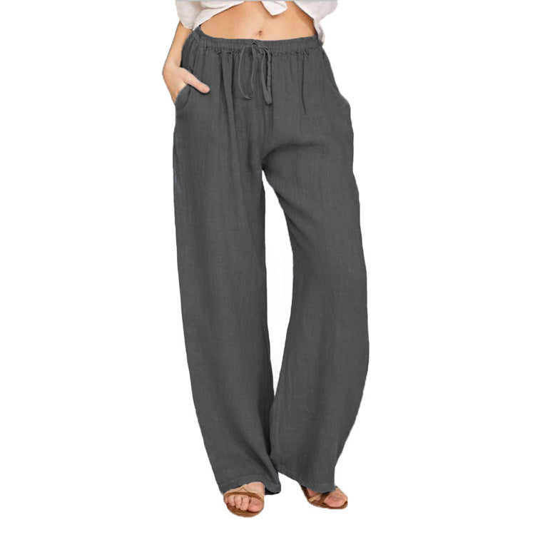 Soft Casual Drawstring Tie Trousers Elastic Waist Loose Jogger Pants With Pockets