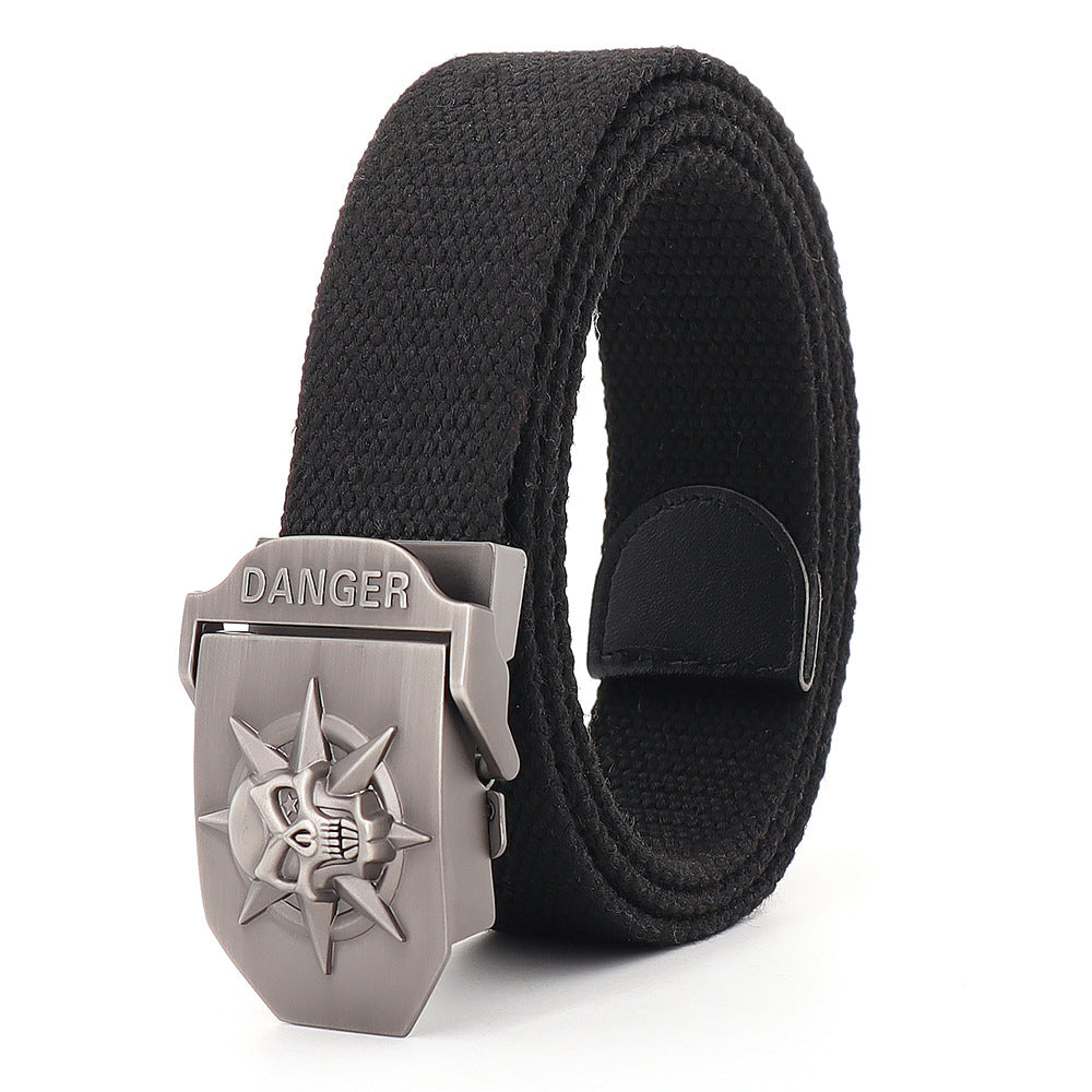 Skull Alloy Thickened Canvas Belt Lengthened Automatic Buckle