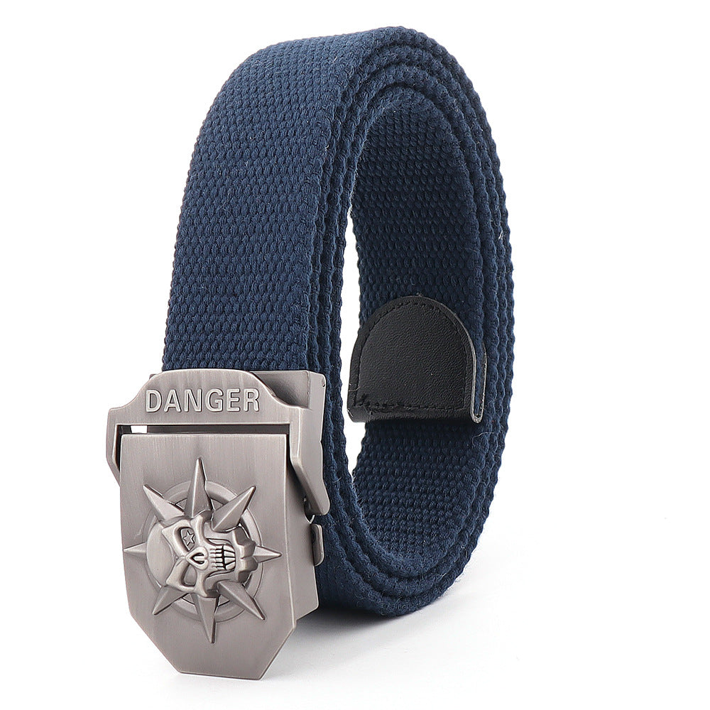 Skull Alloy Thickened Canvas Belt Lengthened Automatic Buckle